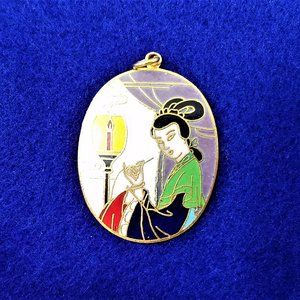 Vintage Cloisonne Enamel Geisha Pendent smoking Water Pipe